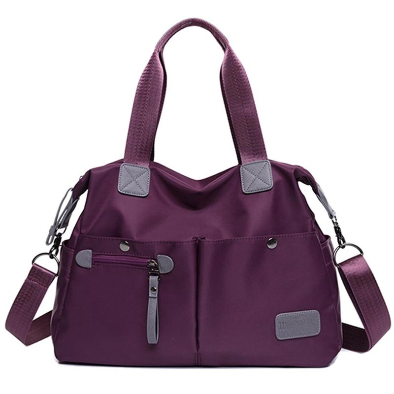 YouNuo Women's Tote Bag with Multiple Pockets & Zipper, Nylon, Purple 1 - Image 1